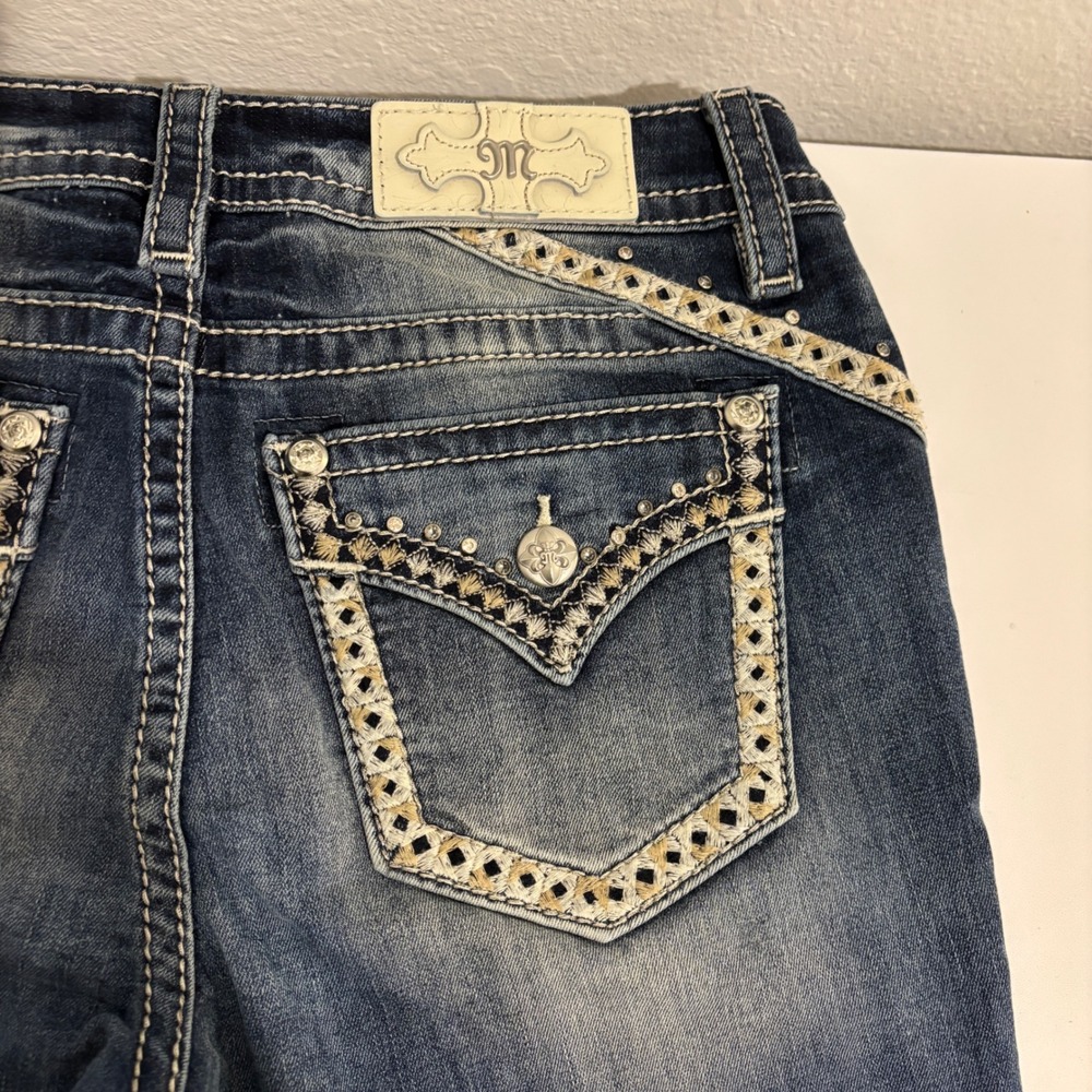 Miss Me Curvy Boot Jeans Womens 28 Blue Mid Rise Embellished Rhinestone Pockets - Picture 10 of 16